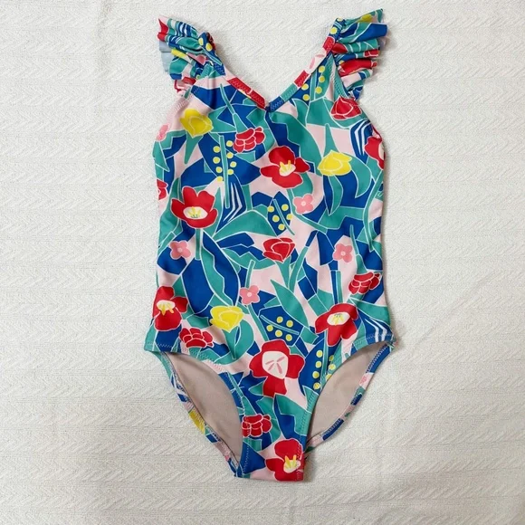 TEA Collection ruffle one-piece swim suit, criss cross back, window floral sz 6 - Picture 2 of 9